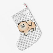 Petite Chaussette De Noël Cream Pomeranian mignon Dessin et nom (Dos (Accrochage))