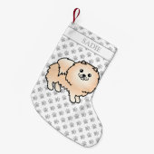 Petite Chaussette De Noël Cream Pomeranian mignon Dessin et nom (Devant (Accrochage))