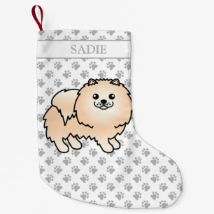 Petite Chaussette De Noël Cream Pomeranian mignon Dessin et nom