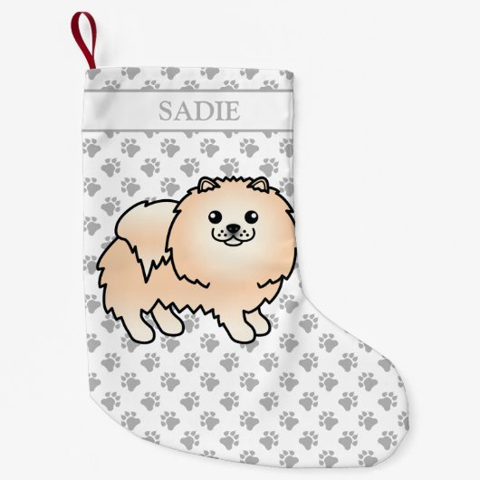 Petite Chaussette De Noël Cream Pomeranian mignon Dessin et nom (Devant)