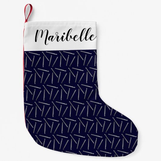 Petite Chaussette De Noël Crochet Hooks Imprimer + Nom Faux Argent Marine Cr (Devant)