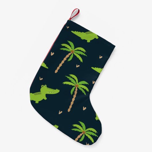 Petite Chaussette De Noël Crocodiles de dessin : Alligator Palms Motif. (Devant (Accrochage))