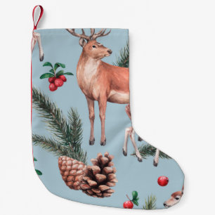 Petite Chaussette De Noël croquis animal motif avec cônes de pin de cerf et