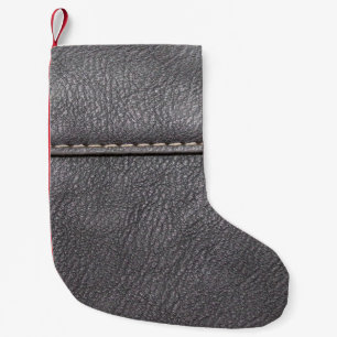 Petite Chaussette De Noël Cuir noir cousu avec couture blanche
