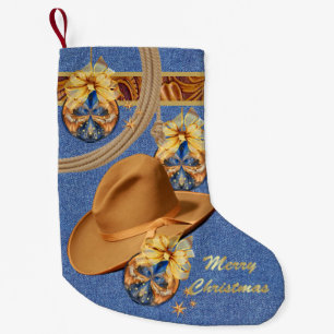 Petite Chaussette De Noël Cuir occidental de denim de Faux de corde de