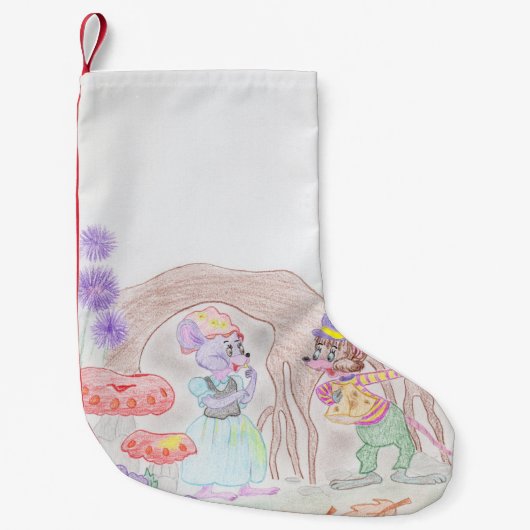 Petite Chaussette De Noël Custom Kids Artwork, deux mignonnes souris, fleurs (Devant)