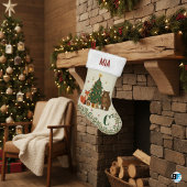 Petite Chaussette De Noël Custom Name Modern Nordic Pine Tree