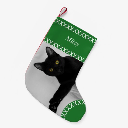Petite Chaussette De Noël Custom Pet Black Cat photo Noël vert (Devant (Accrochage))