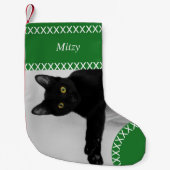 Petite Chaussette De Noël Custom Pet Black Cat photo Noël vert (Devant)