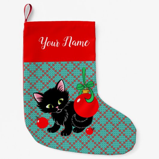 Petite Chaussette De Noël Cute Black Kitten Personnalisé (Devant)