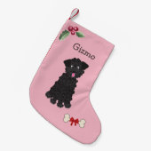 Petite Chaussette De Noël Cute Black Teacup Poodle Monogramme rose (Devant (Accrochage))