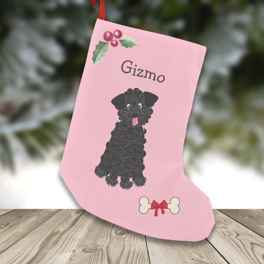 Petite Chaussette De Noël Cute Black Teacup Poodle Monogramme rose