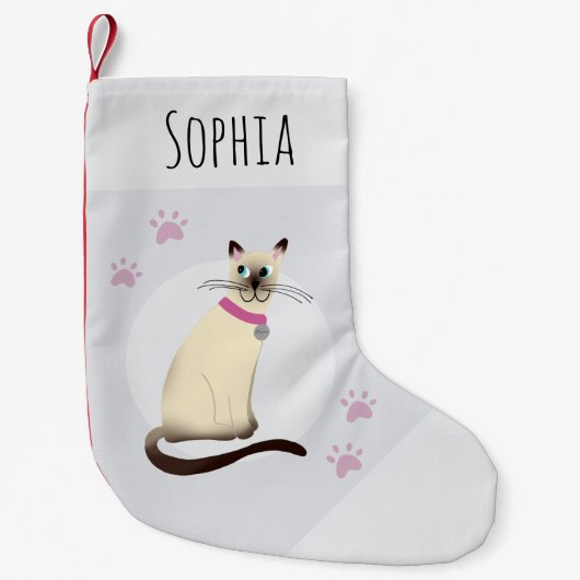 Petite Chaussette De Noël Cute Girls Siamese Chat Empreintes de pattes de de (Devant)