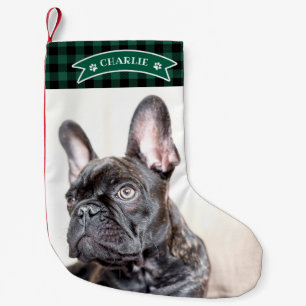 Petite Chaussette De Noël Cute Green Plaid Festif Personnalisé Photo Animal 