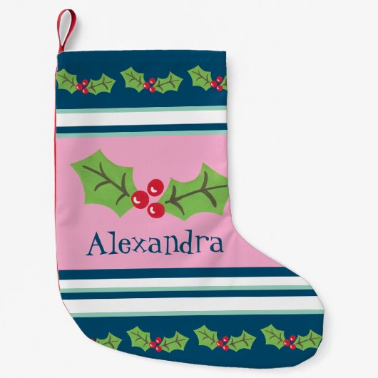 Petite Chaussette De Noël Cute Holly & Berries personnalisée (Devant)