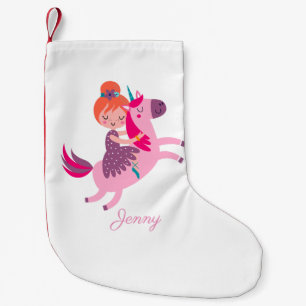 Petite Chaussette De Noël Cute Orange Haired Girl équitation sur une licorne