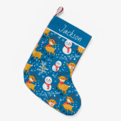 Petite Chaussette De Noël Cute Reindeer et Snowman Blue (Devant (Accrochage))