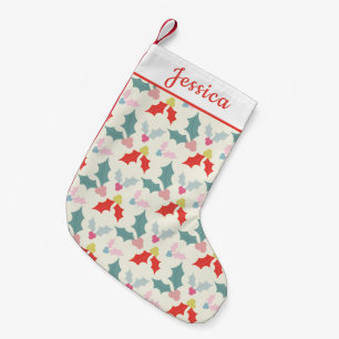 Petite Chaussette De Noël Cute rose et rouge Retro Mistletoe Ivy