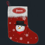 Petite Chaussette De Noël Cute Snowman et Snowflakes - Christmas Stockings<br><div class="desc">Illustration de Noël mignonne : un bonhomme de neige et des flocons de neige sur un arrière - plan rouge à fourrure blanche.</div>