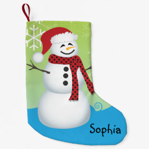 Petite Chaussette De Noël Cute Snowman Portant Un Chapeau De Père Noël Perso