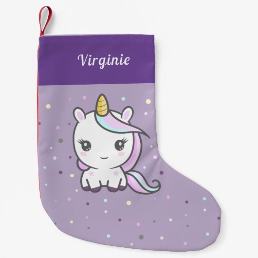 Petite Chaussette De Noël Cute Unicorn violet Noël Stocker (Devant)