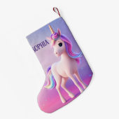 Petite Chaussette De Noël Cute Unicorne Blanche Avec Rose & Bleu Mane (Dos (Accrochage))