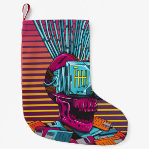 Petite Chaussette De Noël Cyber Skull Virtual Reality Cyberpunk disquette 