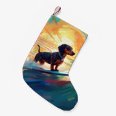 Petite Chaussette De Noël Dachshund Beach Surf Peinture (Devant (Accrochage))