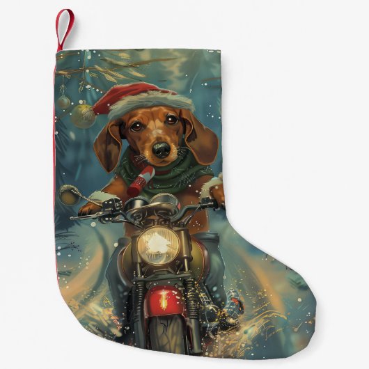 Petite Chaussette De Noël Dachshund Chien équitation moto Noël (Devant)