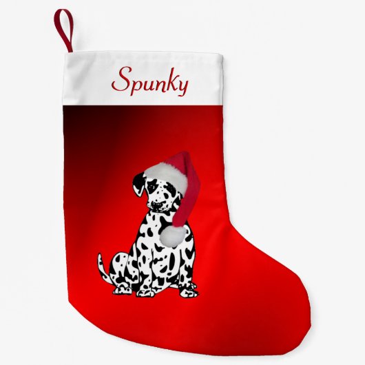 Petite Chaussette De Noël Dalmatien avec nom de chien en haut (Devant)