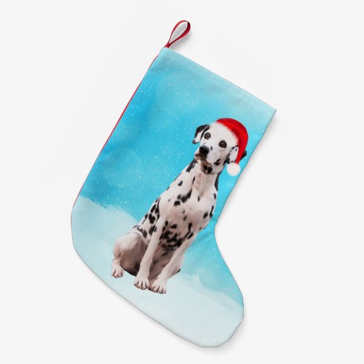 Petite Chaussette De Noël Dalmation Chien dans le Casquette de Noël de neige (Devant (Accrochage))