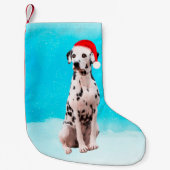Petite Chaussette De Noël Dalmation Chien dans le Casquette de Noël de neige (Devant)