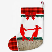 Petite Chaussette De Noël Danseurs d'oscillation avec le plaid rouge (Dos)
