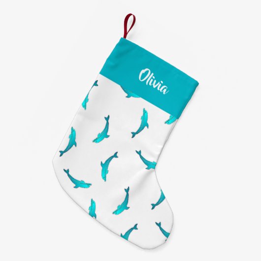 Petite Chaussette De Noël Dauphins bleus sur blanc (Devant (Accrochage))