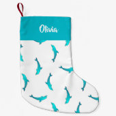 Petite Chaussette De Noël Dauphins bleus sur blanc (Devant)