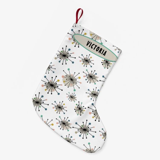 Petite Chaussette De Noël Début Avec Nom Mid Century Vacances Moderne (Devant (Accrochage))