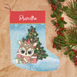 Petite Chaussette De Noël Décor de Noël Cute Reindeer Classic<br><div class="desc">Jour de Noël de rennes lunaires avec nom Célébrez la saison avec ce ravissant stock de Noël, avec un renne mignon entouré de cadeaux sous un sapin de Noël dans un pays merveilleux enneigé. Le design fantaisiste de l'hôtel est parfait pour les enfants, ajoutant un charme ludique à tout décor...</div>