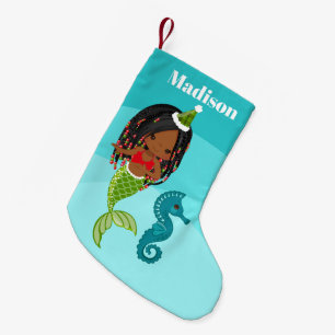 Petite Chaussette De Noël Décor de sirène afro-américaine