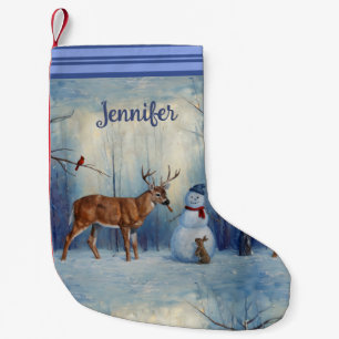 Petite Chaussette De Noël Deer et Happy Snowman hiver de vacances scène