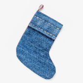 Petite Chaussette De Noël Dénim Bleu : Jeans Classique Texture. (Devant (Accrochage))