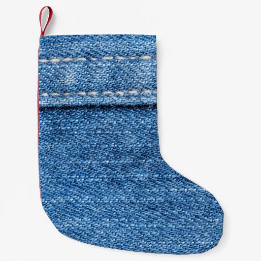 Petite Chaussette De Noël Dénim Bleu : Jeans Classique Texture. (Devant)