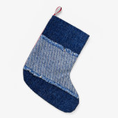 Petite Chaussette De Noël Dénim déchiré : tissu de jean bleu. (Devant (Accrochage))