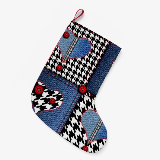 Petite Chaussette De Noël Denim Patchwork : Motif en tissu transparent (Devant (Accrochage))