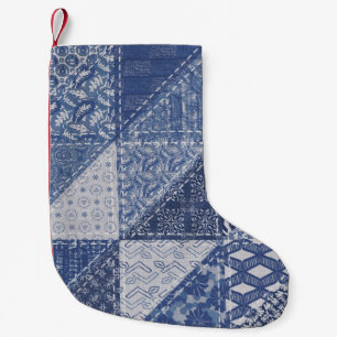 Petite Chaussette De Noël Dénim Triangle Patchwork Texture Vintage.