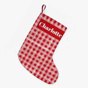 Petite Chaussette De Noël Dentelle blanche rouge plaid à damiers nom personn