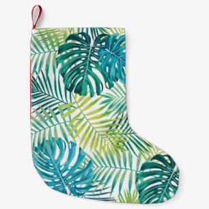 Petite Chaussette De Noël Design de feuilles tropicales avec palme vert/bleu