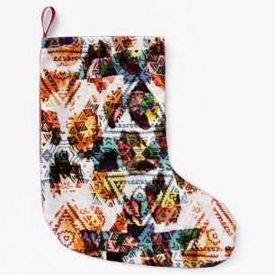 Petite Chaussette De Noël Design ethnique. Motif transparent à aquarelle str