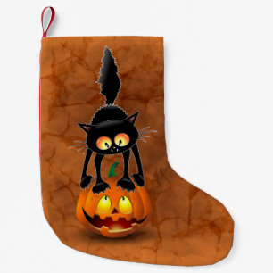 Petite Chaussette De Noël Dessin d'Halloween au chat effrayé sur Citrouille