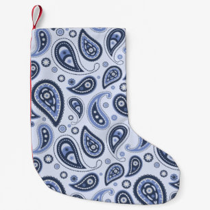 Petite Chaussette De Noël Dessin imprimé paisley floral bleu complexe