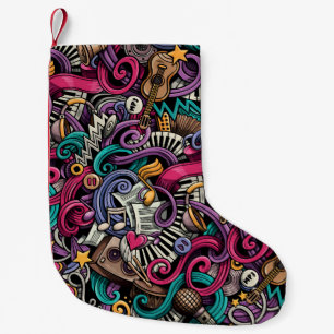 Petite Chaussette De Noël Dessin Musical : Doodle Coloré Sans Couleur.
